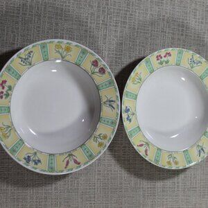 China Pearl - "Spring Fair" - Set of 2 Large Rim Soup Bowls 8 3/4"